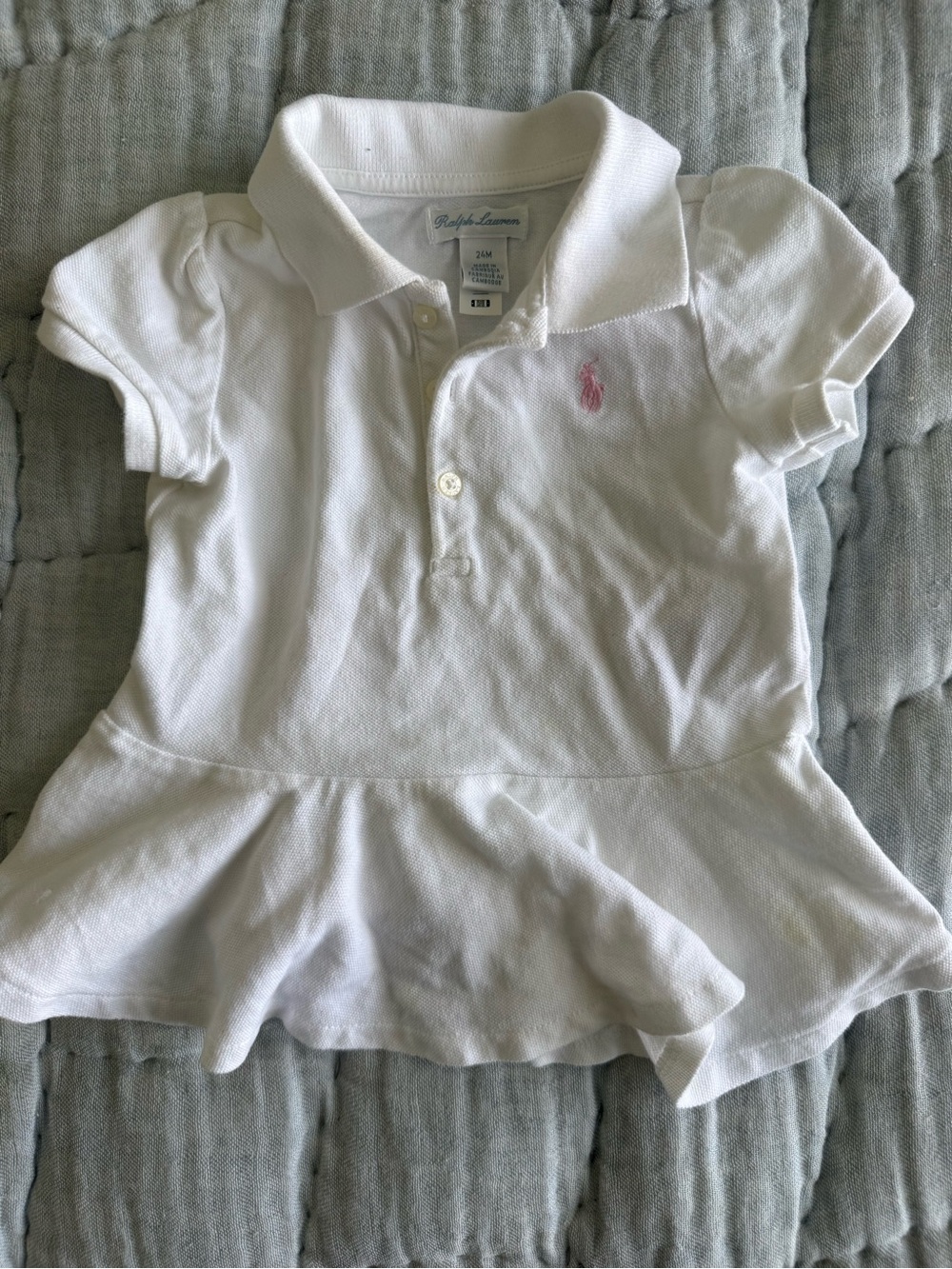 Ralph Lauren Girls' White Polo Peplum Top with Pink Pony